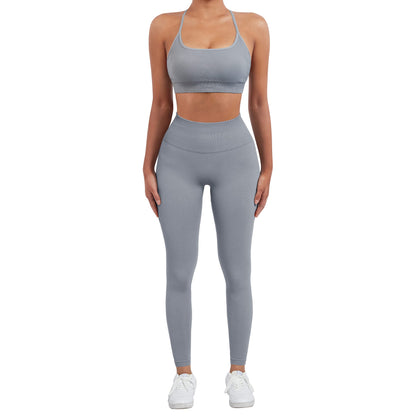 SUUKSESS Women Seamless Workout Sets Strappy Sports Bra High Waist Booty Leggings Outfits