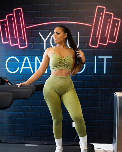 ABOCIW Workout Sets for Women 2 Piece Ribbed Seamless High Waist Scrunch Butt Leggings with Sport Bra Gym Yoga Outfits
