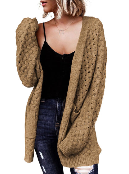 Dokotoo Women's 2024 Fashion Casual Open Front Long Sleeve Chunky Cable Knit Cardigans Sweaters Outerwear Coats with Pockets