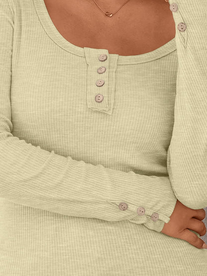 Kissfix Womens Long Sleeve Shirts Going Out Fall Clothes Casual Henley Tops Ribbed Knit Blouses Fashion Trendy Outfits