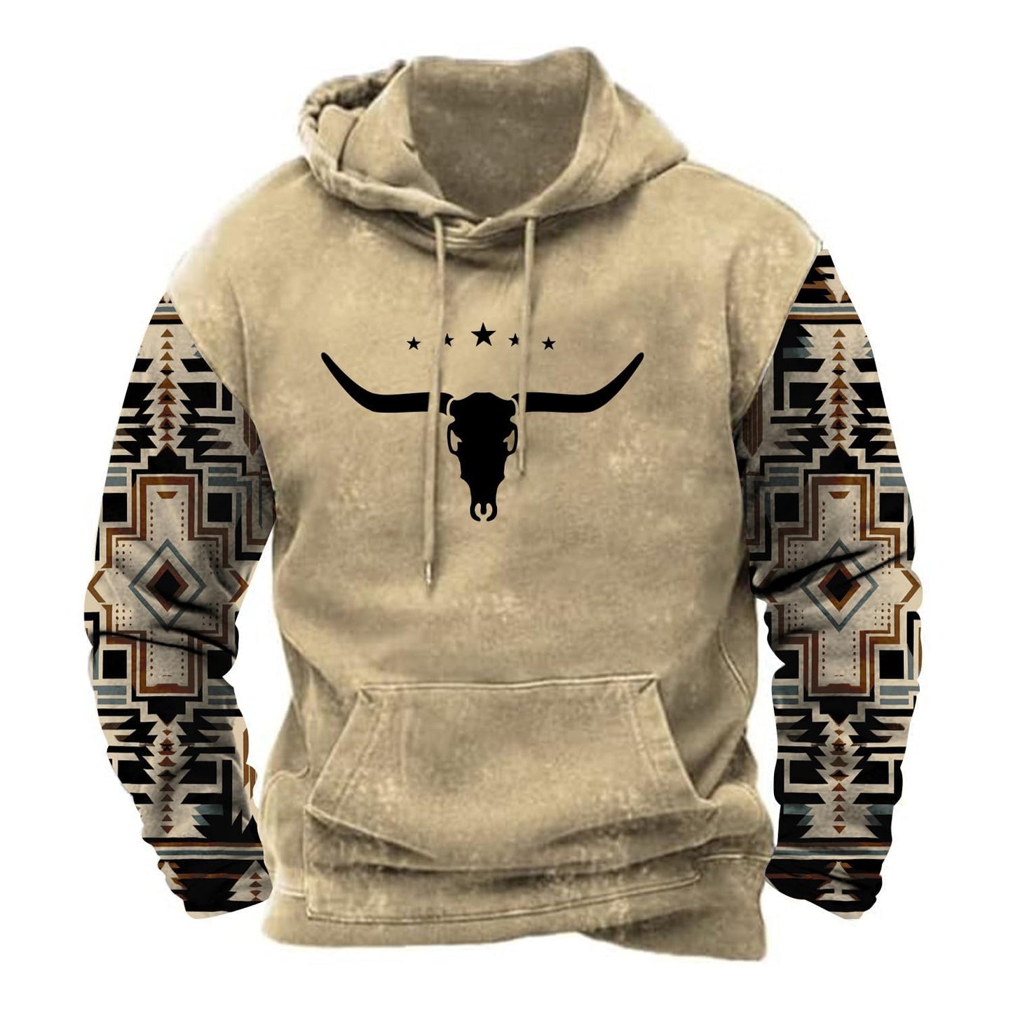 PORCLAY Mens Aztec Hoodie Western Cowboy Hooded Sweatshirt Country Graphic Print Oversized Pullover Shirts with Pocket
