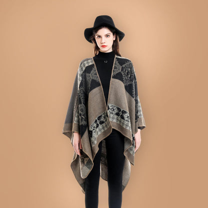 Bestshe Women's Boho Open Front Poncho Knitted Plaid Shawl Wrap Cape Tassel Cardigan Sweater