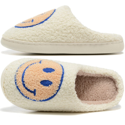 Retro Fuzzy Face Slippers for Women Men, Retro Soft Fluffy Warm Home Non-Slip Couple Style Casual Smile Face Slippers Indoor Outdoor Anti-Skid Warm Cozy Foam Slide Fuzzy Slides with Soft Memory Foam Shoes