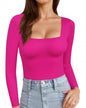 MANGOPOP Womens Square Neck T Shirts Long Sleeve Tops Fitted Tees