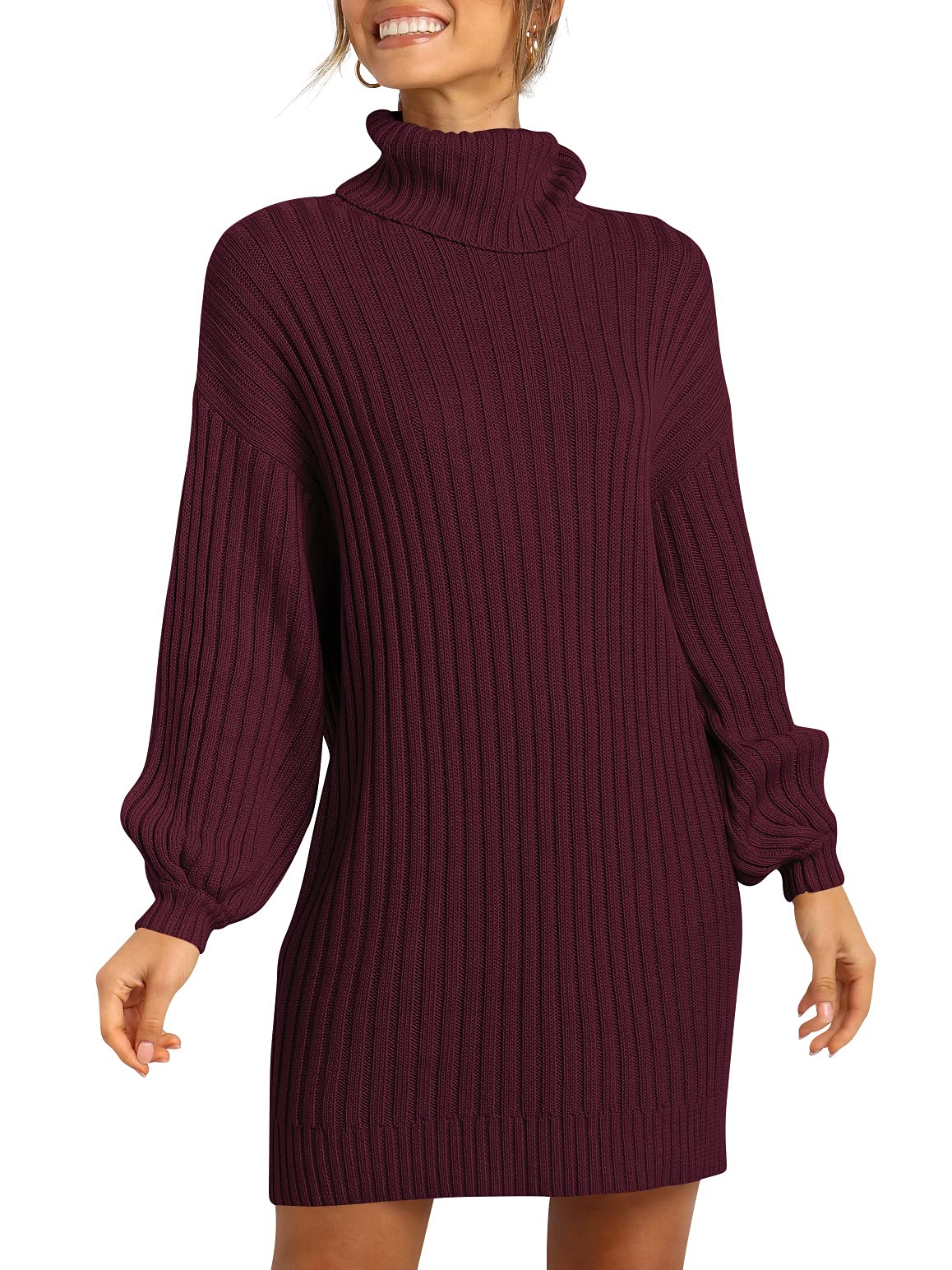 ANRABESS Women Oversized Sweater Dress Turtleneck Batwing Long Sleeve Ribbed Knit Loose 2024 Fall Winter Casual Short Dress