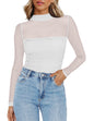 Zeagoo Women's Sexy Mock Turtle Neck Long Sleeve Tops Sheer Mesh Ruched Trendy Going Out Shirts Blouse