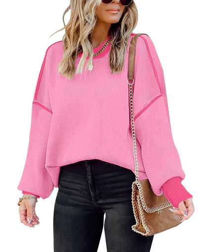ETCYY Womens Oversized Sweaters Fall 2024 Fashion Clothes Trendy Batwing Sleeve Colorblock Striped Knit Pullover Sweater Tops