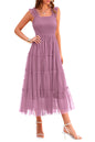 PRETTYGARDEN Women's 2024 Summer Midi Dress Casual Sleeveless Smocked Ruffle Tulle Flowy Party Wedding Guest Sundress