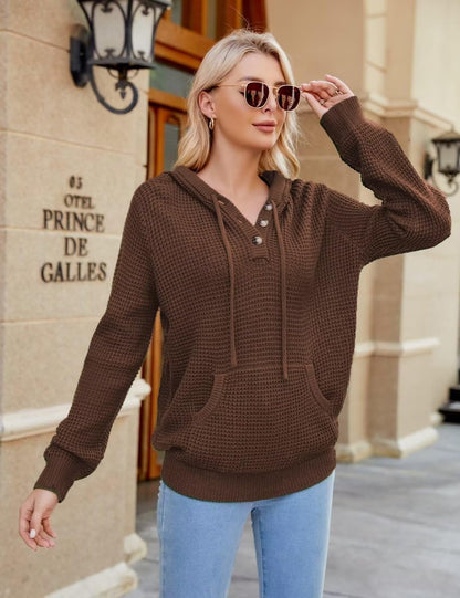 CiCiBird Women Fall Hoodies Sweater Knit V Neck Tops Oversized Fashion Pullover Casual Long Sleeve Shirts with Pockets