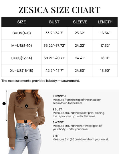ZESICA Women's Fall Mock Neck Cropped Sweater Long Sleeve Soft Ribbed Knit Pullover Jumper Tops