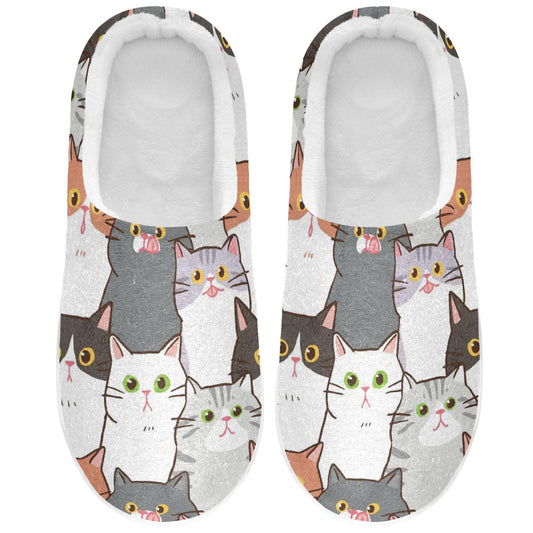 White Grey Cat Mens Womens Spa Slippers Cozy Memory Foam Slippers Indoor Outdoor House Slippers Size 4-12