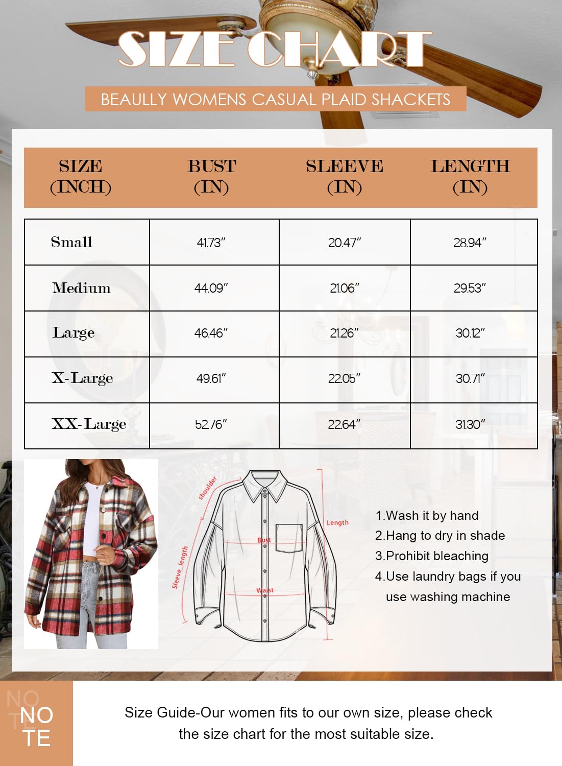 Beaully Women's Flannel Plaid Shacket Long Sleeve Button Down Shirts Jacket Coats with Side Pockets
