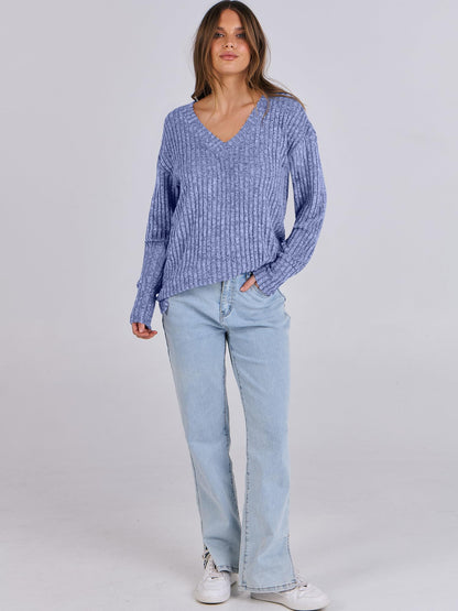 ANRABESS Long Sleeve Shirts for Women V Neck Casual Fall Tops Loose Fit Lightweight Sweaters Tunic Fashion 2024 Clothes