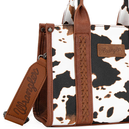 Wrangler Cow Print Tote Bag for Women Western Purse Boho Top Handle Satchel Handbag with Signature Strap
