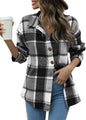 Beaully Women's Flannel Plaid Shacket Long Sleeve Button Down Shirts Jacket Coats with Side Pockets