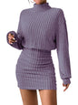 Women's Pullover Sweater Dress Long Lantern Sleeve Turtle Neck Cute Ribbed Knit Bodycon Mini Short Dress 2024 Fall