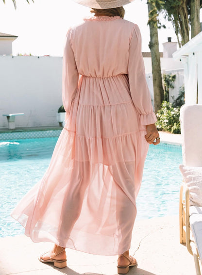BLENCOT Womens Casual Boho Deep V Neck Short Sleeve Long Dress