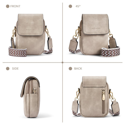 BOSTANTEN Small Crossbody Bags for Women Trendy Leather Phone Wallet Purses Handbags Adjustable Guitar Strap