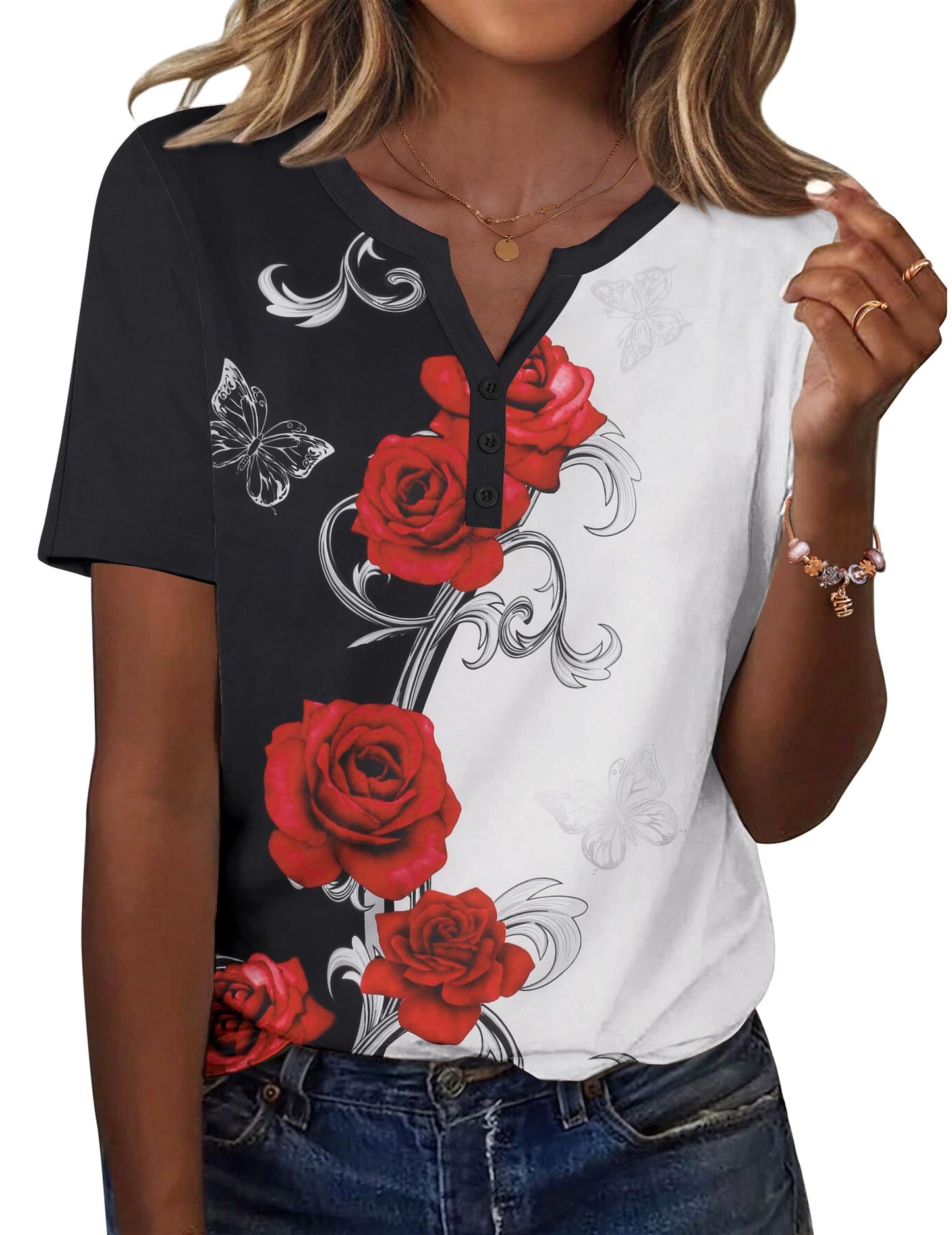 Zeagoo Womens Summer Tops Casual Short Sleeve V Neck Shirts Business Dressy Work Tunic Blouses