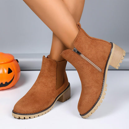 Leather Boots Women 6 Women's Fashion Autumn Winter Leather Leather Solid Color Ankle Boots Temperament Casual Slip On