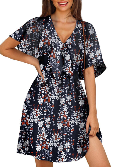 Dokotoo Womens Dresses 2024 Fall Summer Deep V Neck Elegant Bow tie Mini Dress S-XL