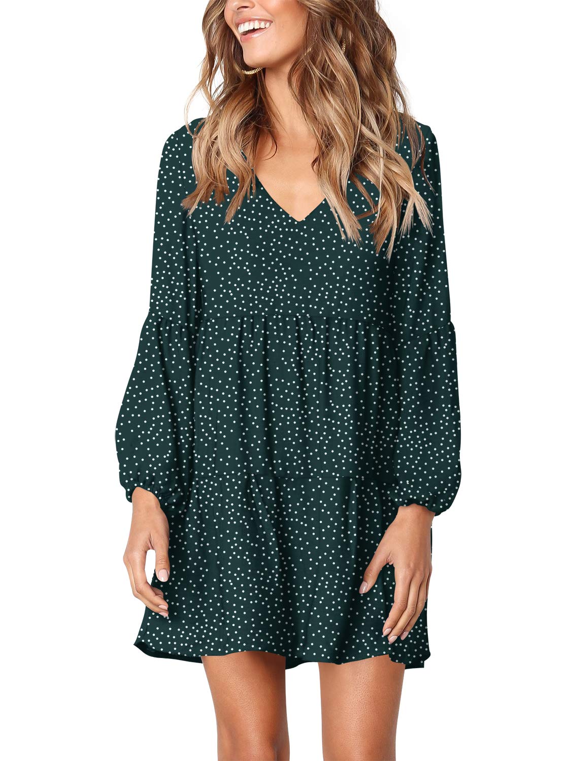 Amoretu Women Summer Tunic Dress V Neck Casual Loose Flowy Swing Shift Dress