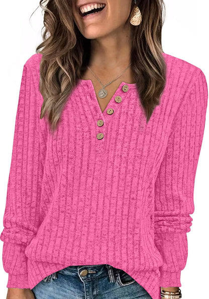 XIEERDUO Sweater for Women Long Sleeve Henley Shirts Tunic Tops to Wear with Leggings crew neck Sweaters Trendy 2024