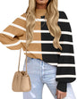 ZESICA Women's Fall Fashion Turtleneck Long Sleeve Striped Ribbed Knit Loose Pullover Sweater Tops