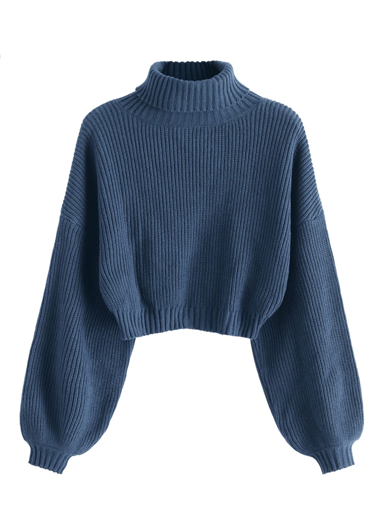 ZAFUL Women's Cropped Turtleneck Sweater Lantern Sleeve Ribbed Knit Pullover Sweater Jumper