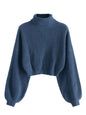 ZAFUL Women's Cropped Turtleneck Sweater Lantern Sleeve Ribbed Knit Pullover Sweater Jumper