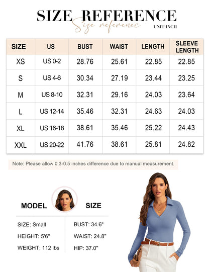 Womens Long Sleeve V Neck Polo Shirts Business Casual Collared Work Top Slim Fitted Basic 2024 Fall Shirt