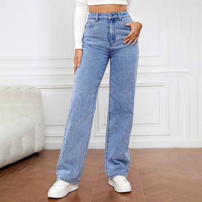 Women's Modern Straight Jeans Wide Leg Casual 2024 Boyfriend Cropped Raw Hem Denim Pants Cropped Wide-Leg Jeans