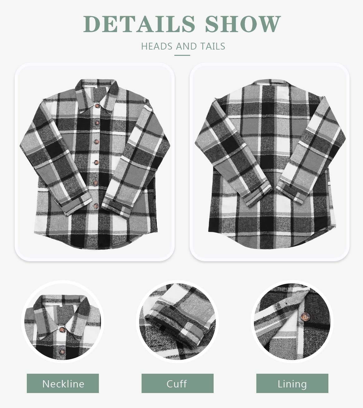 Beaully Women's Flannel Plaid Shacket Long Sleeve Button Down Shirts Jacket Coats with Side Pockets