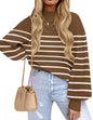 ZESICA Women's Fall Fashion Turtleneck Long Sleeve Striped Ribbed Knit Loose Pullover Sweater Tops