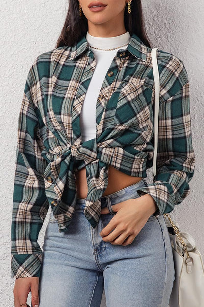 CHYRII Womens Button Down Flannel Shirts Long Sleeve Plaid Shackets Business Casual Blouse Top