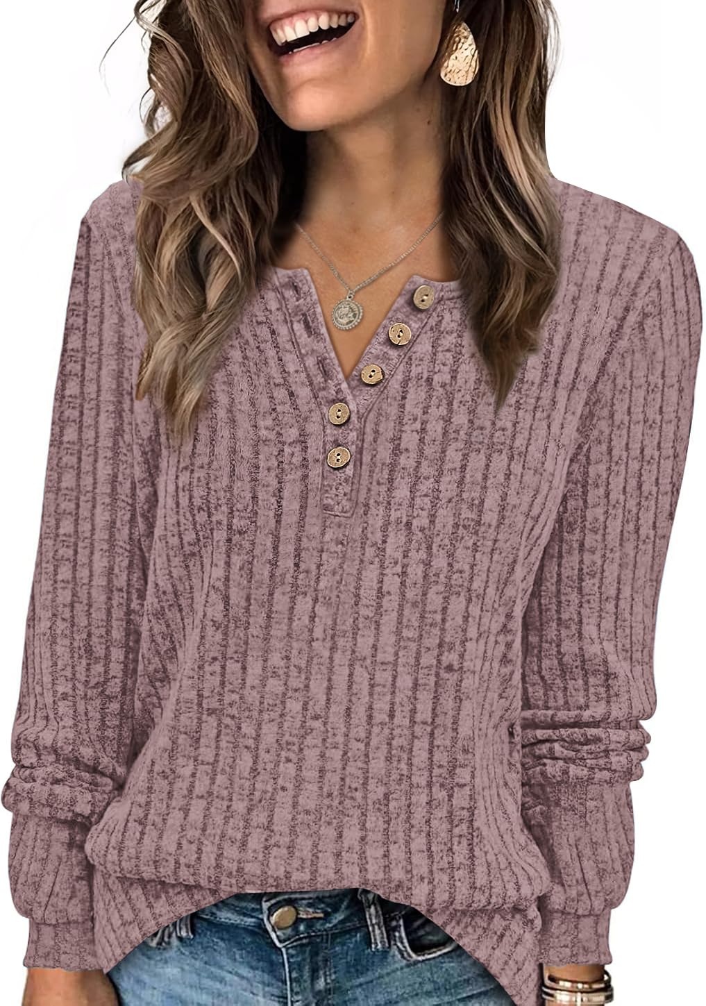 XIEERDUO Sweater for Women Long Sleeve Henley Shirts Tunic Tops to Wear with Leggings crew neck Sweaters Trendy 2024