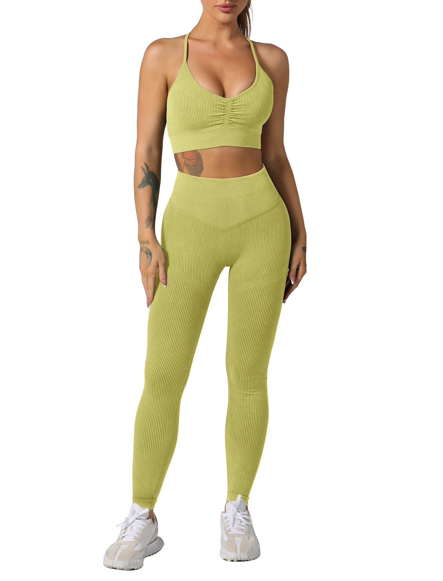 ABOCIW Workout Sets for Women 2 Piece Ribbed Seamless High Waist Scrunch Butt Leggings with Sport Bra Gym Yoga Outfits