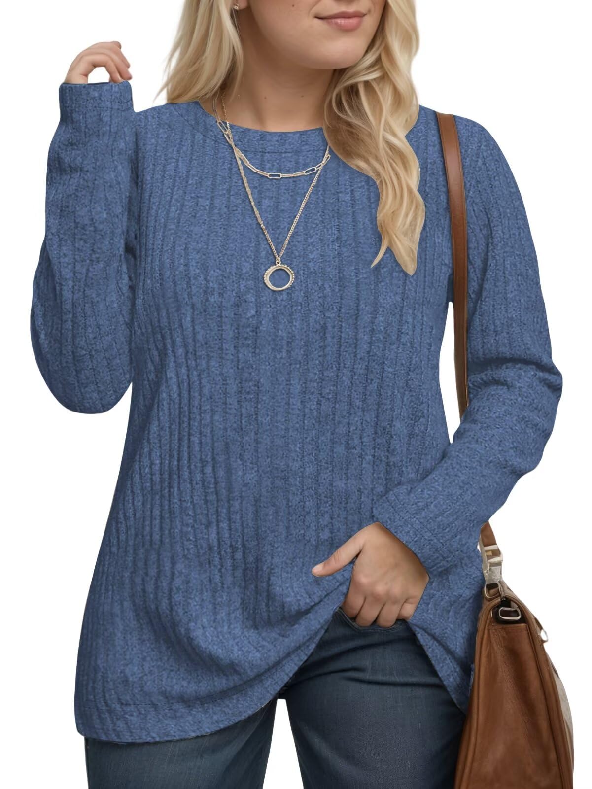DOLNINE Women's Plus-Size-Tops Long Sleeve Comfy Crewneck Shirts Lightweight Casual Loose Fit Sweatshirts Tunics XL-5XL