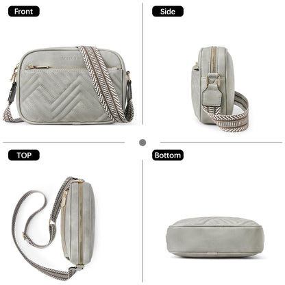 BOSTANTEN Quilted Crossbody Bags for Women Vegan Leather Purses Small Shoulder Handbags with Wide Strap