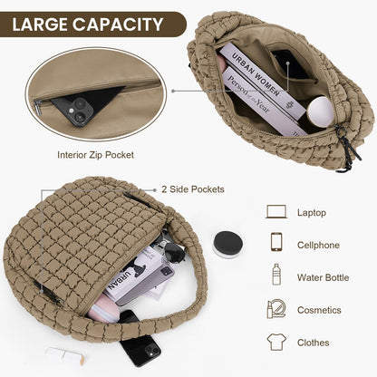 Juoxeepy Quilted Tote Bag Large Quilted Carryall Puffer Shoulder Bag Lightweight Quilted Padding Hobo Bag Quilted Bag