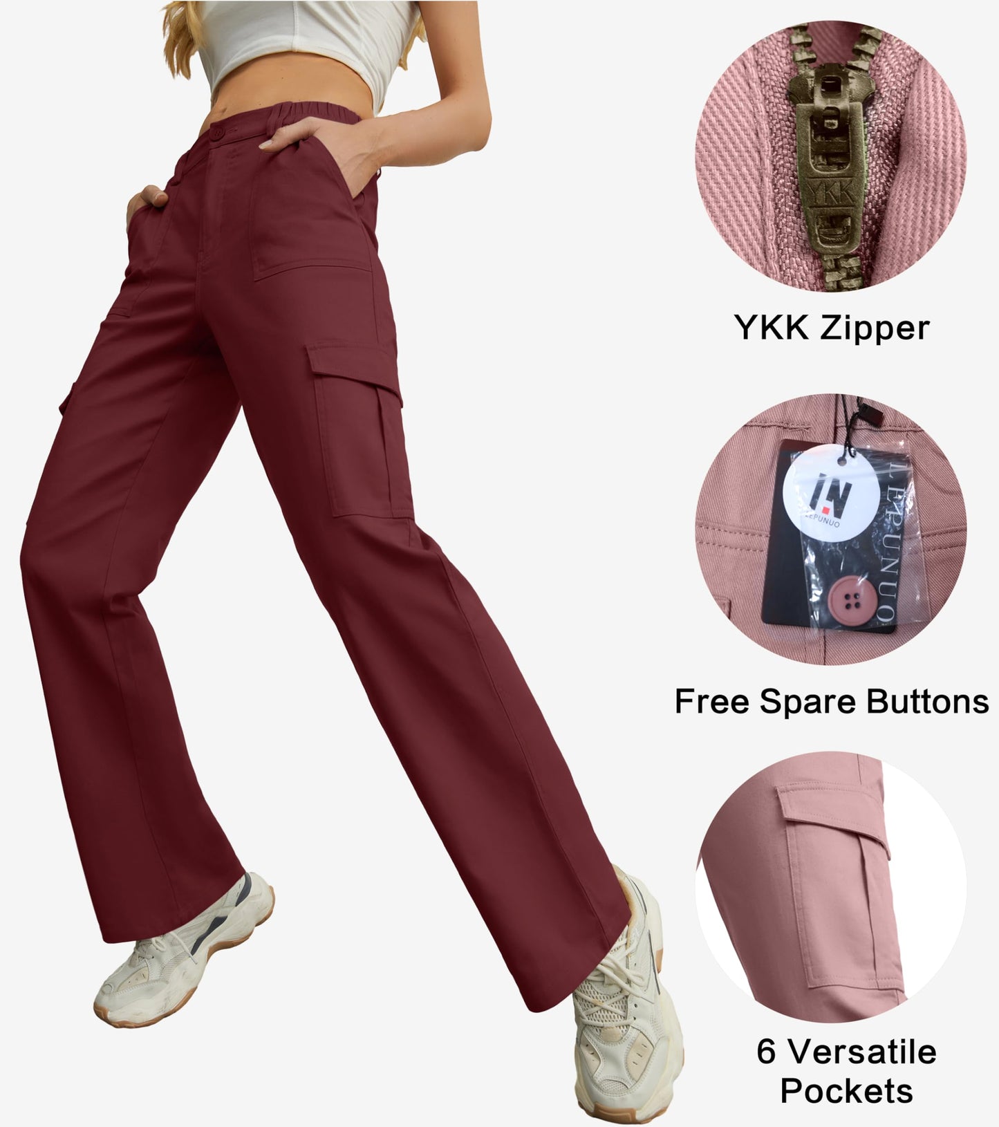 Lepunuo Cargo Pants for Women High Waisted Casual Pants Baggy Stretchy Wide Leg Y2K Streetwear with 6 Pockets