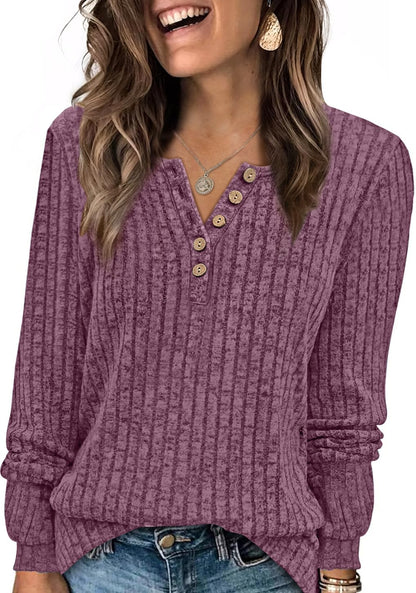 XIEERDUO Sweater for Women Long Sleeve Henley Shirts Tunic Tops to Wear with Leggings crew neck Sweaters Trendy 2024