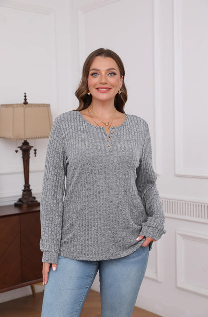XIEERDUO Sweater for Women Long Sleeve Henley Shirts Tunic Tops to Wear with Leggings crew neck Sweaters Trendy 2024