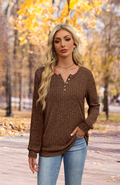 XIEERDUO Sweater for Women Long Sleeve Henley Shirts Tunic Tops to Wear with Leggings crew neck Sweaters Trendy 2024