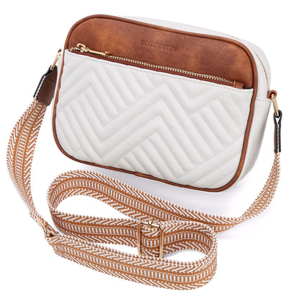 BOSTANTEN Quilted Crossbody Bags for Women Vegan Leather Purses Small Shoulder Handbags with Wide Strap