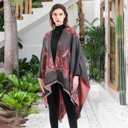 Bestshe Women's Boho Open Front Poncho Knitted Plaid Shawl Wrap Cape Tassel Cardigan Sweater