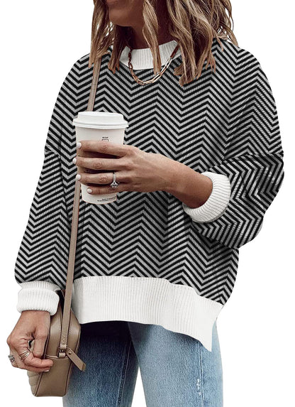 ETCYY Womens Oversized Sweaters Fall 2024 Fashion Clothes Trendy Batwing Sleeve Colorblock Striped Knit Pullover Sweater Tops