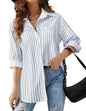 HOTOUCH Women Oversized Button Down Shirts Office Drop Shoulder Blouse Long Sleeve Boyfriend Dress Shirt with Pockets