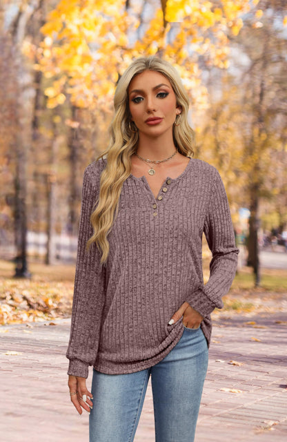 XIEERDUO Sweater for Women Long Sleeve Henley Shirts Tunic Tops to Wear with Leggings crew neck Sweaters Trendy 2024