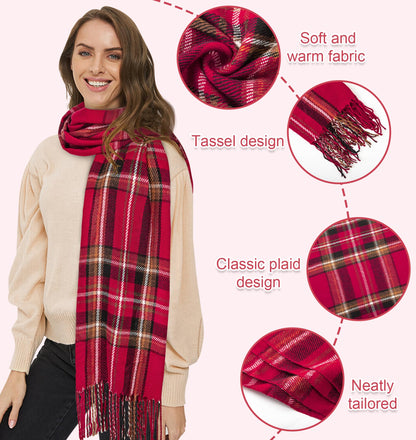 YSense Women's Long Plaid Blanket Scarf Chunky Oversized Winter Fall Warm Scarf Big Tartan Scarves Wrap Shawl Ladies Gifts